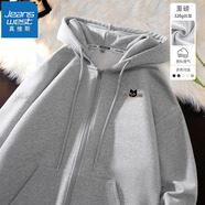 真維斯（JEANSWEST）連帽開衫衛(wèi)衣中性風(fēng)重磅潮牌青少年春秋外套簡約休閑男女同款帽衫 花灰（拉鏈小貓X） M(推薦100-110斤)
