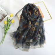 石話(huà)石說(shuō) 柔紗絲巾女中年長(cháng)款春秋夏季防曬多功能百搭披肩送長(cháng)輩薄沙灘巾 藍色