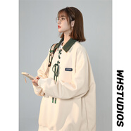 QGF美式Polo領(lǐng)衛(wèi)衣女春秋季新款韓版寬松學(xué)院風(fēng)百搭休閑潮牌上衣外套 米色 M