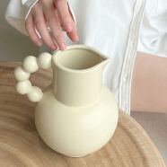 黛贝加法式陶瓷奶壶提手花瓶ins风高颜值插花水养客厅摆件装饰品干花 奶fufu提手花瓶18.5*15*9cm