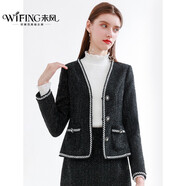 未風(fēng)外套女秋冬新款粗花呢時(shí)尚小香風(fēng)百搭女裝短款上衣 黑色外套 S