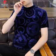 皮爾卡丹（pierre cardin）金絲絨打底衫男士短袖t恤秋冬薄款半高領(lǐng)秋衣內搭體恤上衣男半袖 9941藍色 XL