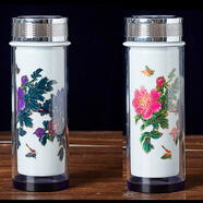 瑾睿茗瓷景德鎮(zhèn)陶瓷內膽保溫杯 水杯雙層帶蓋便攜青花瓷茶杯男女玻璃杯  禮盒裝 變色杯-花開富貴