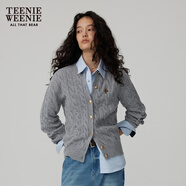 Teenie Weenie【趙露思同款】小熊女裝復古寬松綿羊毛絞花針織開(kāi)衫 A-灰色 S (160)