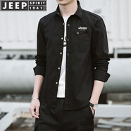JEEP SPIRIT吉普襯衫男長(cháng)袖襯衣男士工裝秋冬款休閑寬松薄外套百搭翻領(lǐng)上衣 黑色 XL (125-140斤)