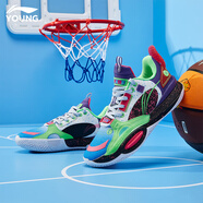 李寧（LI-NING）全城10馭帥16兒童籃球鞋男中大童韋德之道童鞋減震實(shí)戰運動(dòng)鞋女 海豚藍/紫外光色（全城10） 38
