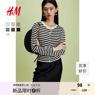H&M女裝毛針織衫夏季慵懶風(fēng)圓領(lǐng)長(cháng)袖打底衫短款外套0579541 黑色/條紋 M 165/96