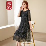 亦朵杭州印花真絲連衣裙女夏季重磅桑蠶絲裙子寬松氣質中長款 花色單層227041 L