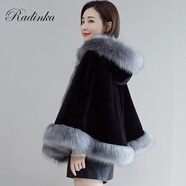 Radinka2024秋冬新款仿皮草外套女短款顯瘦連帽大衣百搭披肩毛領(lǐng)斗篷JMF 灰色 均碼