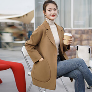 BUTAO女裝雙面羊毛大衣女小個(gè)子新款中長(cháng)韓版顯瘦寬松呢子外套 駝色 S 【建議100-120斤】