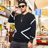 潮牌大碼男裝秋冬季加肥加大毛衣肥佬胖子寬松休閑套頭針織打底衫 黑色  XL(150斤到170斤)