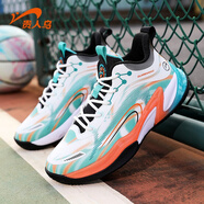 貴人鳥(niǎo)籃球鞋男鞋2025冬季新款減震耐磨革面運動(dòng)鞋男學(xué)生訓練鞋子男 白/青/桔 44