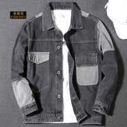 意森富春秋季牛仔外套夾克男裝衣服棉質(zhì)大碼寬松休閑上衣純色韓版休閑裝 J110灰色 3XL 【建議150-165斤】