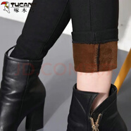 啄木鳥(niǎo)（TUCANO）加絨不加絨褲子女秋冬牛仔褲女高腰打底褲外穿松緊腰中年老年媽M 純黑色【長(cháng)褲/加絨】 31 建議125-135斤