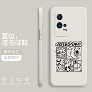 紀(jì)普（JENPOONR）  vivoiqoo8手機(jī)殼 pro液態(tài)硅膠全包直邊保護(hù)套防摔卡通個(gè)性創(chuàng)意男女潮牌手機(jī)套 IQOO8Pro【象牙白-YT120太空宇航員】