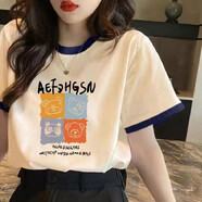 歐洛黛短袖t恤女2025夏季新款寬松百搭顯瘦時尚休閑體恤女上衣女士短袖 [奶油色] 四方熊 M