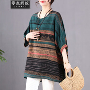 零點(diǎn)螞蟻胖人大碼女裝夏裝復(fù)古時(shí)尚條紋印花蝙蝠袖t恤寬松顯瘦中長款上衣 綠色 均碼【130-220斤】