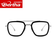 Bertha 變色防藍(lán)光鋼鐵俠唐尼眼鏡太陽鏡男大臉近視墨鏡鈦架框架 銀黑鏡框-無鏡片-鏡框