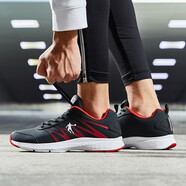 喬丹QIAODAN運動(dòng)鞋男新款男士跑鞋輕便減震防滑網(wǎng)面跑步鞋男 黑色/極光紅（革面） 44