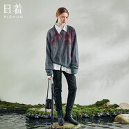日著原創(chuàng)設(shè)計女裝秋季新款小眾高級感慵懶毛衣軟糯寬松針織衫 迷霧藍現(xiàn)貨 M