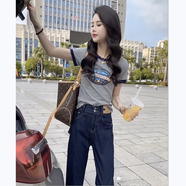 妃麗慕尚純棉正肩短袖t恤女夏季2025新款設(shè)計(jì)感小眾時(shí)尚印花寬松打底上衣 616-74灰色 L 建議120斤以內(nèi)