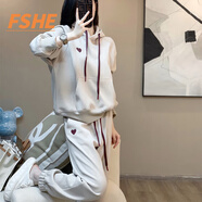 FSHE2025鹽系連帽衛(wèi)衣休閑運動套裝女春秋新款時尚洋氣顯瘦跑步兩件套 杏色 [春秋不加絨套裝] L 105-120斤