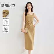 尚都比拉法式高級感連衣裙女秋季赫本風(fēng)長款氣質(zhì)A字裙抽褶收腰顯瘦背帶裙