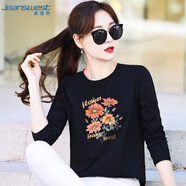 真維斯（JEANSWEST）長(cháng)袖t恤女春夏純棉正肩百搭長(cháng)絨棉舒適親膚圓領(lǐng)上衣女黑色XL