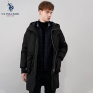 U.S. POLO ASSN.US保羅羽絨服男中青年外套連帽冬季保暖白鴨絨工裝外套男百搭男裝 黑色7018 M 165（105-120斤左右）