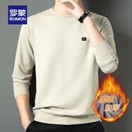 羅蒙（ROMON）長(cháng)袖T恤男士圓領(lǐng)衛衣春秋中青年內搭套頭加絨加厚打底衫保暖上衣 3T496W8R米白 加絨 L 175 （適合130-150斤）