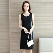 VEOX黑色吊帶背心女內搭襯裙打底裙中長(cháng)款修身百搭連衣裙女夏季小清新 黑色背心長(cháng)裙(膝蓋左右) XL _110-125斤