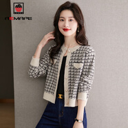 AEMAPE小香風(fēng)外套女2025春秋冬季短外套女千鳥(niǎo)格小個(gè)子毛衣女短款上衣 米色 M