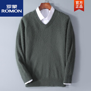 羅蒙（ROMON）秋冬仿貂絨毛衣男V領(lǐng)羊毛衫青年純色雞心領(lǐng)針織打底 淺軍綠 2XL
