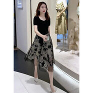 喬駿晟假兩件連衣裙女夏季新款高級(jí)感氣質(zhì)減齡洋氣遮肚網(wǎng)紗紗網(wǎng)裙子 黑色 【高品質(zhì)現(xiàn)貨】 XL 【建議110-123斤】