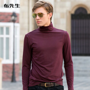 布先生 長袖T恤 打底衫春新款高領(lǐng)長袖T恤純色內(nèi)衣BT383易穿搭 酒紅色 L (175)