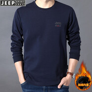 JEEP長(cháng)袖t恤男圓領(lǐng)寬松大碼秋冬季新款純色刺繡休閑百搭衛衣男士上衣 寶藍色加絨 5XL(建議220-235斤)