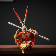 木客 創(chuàng)意紫砂手工藝品擺件齊天大圣美猴王孫悟空家居玄關(guān)博古架裝飾品造景擺設(shè) 辦公桌面擺放 傲視群雄（紅色款）