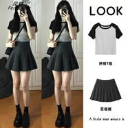 鳳蝶兒新款連衣裙女裝夏季新品韓版小個(gè)子穿搭T恤+短裙兩件套套裝裙夏天 套裝 S