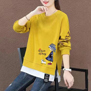 珞妮衛(wèi)衣女中長款2025春秋裝新款韓版寬松薄款洋氣長袖上衣外套潮ins 黃色小女孩 XL 建議115-130斤