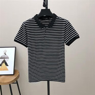 戎諾夏季大碼男士繡花條紋翻領(lǐng)POLO.衫百搭修身帶領(lǐng)潮T恤時(shí)尚上衣男 條紋黑色 M 95-105斤