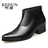 柯盾（KEDUN）秋冬季加絨拉鏈男靴皮靴真皮潮男短靴子高跟靴尖頭時尚高幫男鞋 黑色（單靴） 39