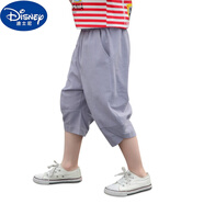 迪士尼（Disney）男童七分褲夏裝褲子亞麻男孩8大童褲7分褲兒童童裝棉麻PP哈倫褲 淺灰色 130cm
