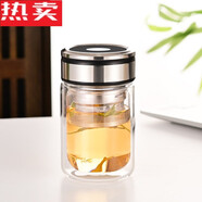 拓進德國進口品質(zhì)鋼化玻璃杯茶水分離泡茶杯小巧杯子高顏值女生 黑色富貴蓋矮胖加厚雙層 380ml