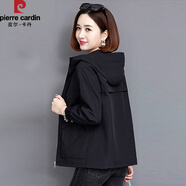 皮爾卡丹（pierre cardin）女裝春秋新款外套女短款風(fēng)衣2024年秋季休閑小外套薄款 黑色/春秋款 2XL (建議130-145)