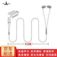 wedoking電腦耳機入耳式有線(xiàn)帶麥臺式機雙孔插頭帶麥克風(fēng)筆記本耳麥二合一語(yǔ)音電競游戲直播 電腦USB聲卡版  銀灰2.5M