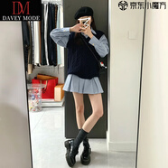 DAVEY MODE條紋長(cháng)袖襯衫連衣裙子2025新款秋季小個(gè)子韓系穿搭學(xué)院風(fēng)套裝女 襯衫裙+馬甲【套裝】【秋裝搭配 XL