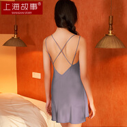 上海故事吊帶睡衣女士簡(jiǎn)約性感時(shí)尚睡裙內搭百搭露背短裙家居服春秋款親膚冰絲舒適 SSZ22SQ13 紫灰 S