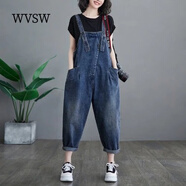 WVSW設計感牛仔背帶褲女韓版寬松春夏季時(shí)尚新款小個(gè)子九分減齡連體褲 圖片色 M【建議90-110斤】