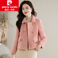 皮爾卡丹（pierre cardin）雙面毛呢厚外套女秋冬2025新款小個子短款小香風羊絨大衣新品 深粉色 M