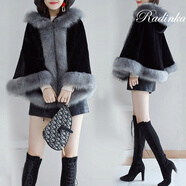 Radinka2024秋冬新款仿皮草外套女短款顯瘦連帽大衣百搭披肩毛領(lǐng)斗篷JMF 灰色加棉 加厚 均碼